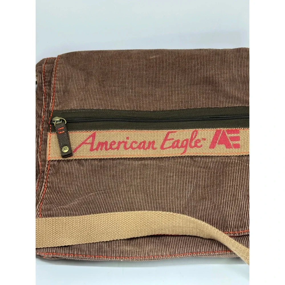 VTG American Eagle Messenger Bag Brown Corduroy Y2K Boho Crossbody Satchel OS